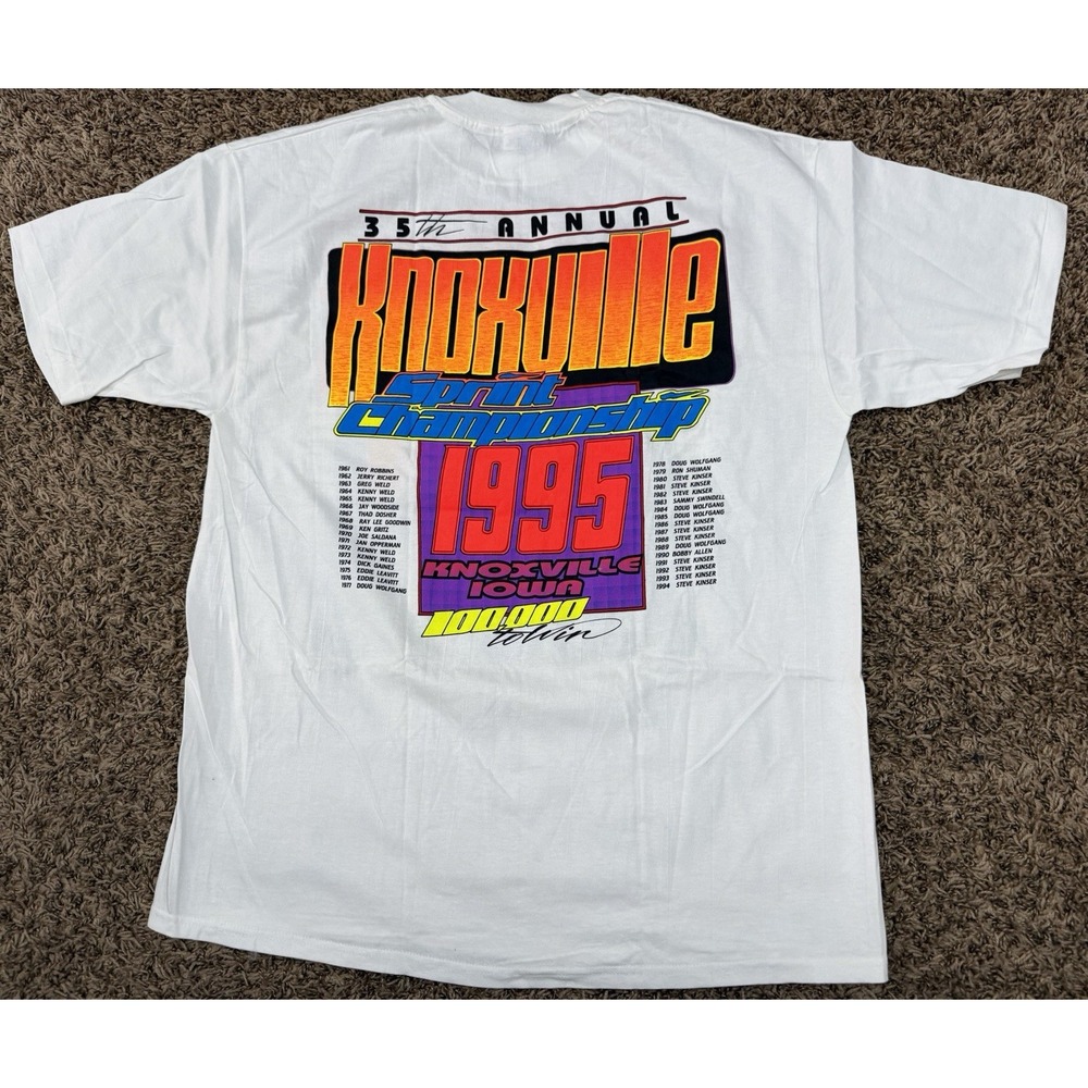 Vintage 1995 T-Shirt Single Stitch Sprint Car Knoxville IO White USA Mens Sz XL - Picture 4 of 7